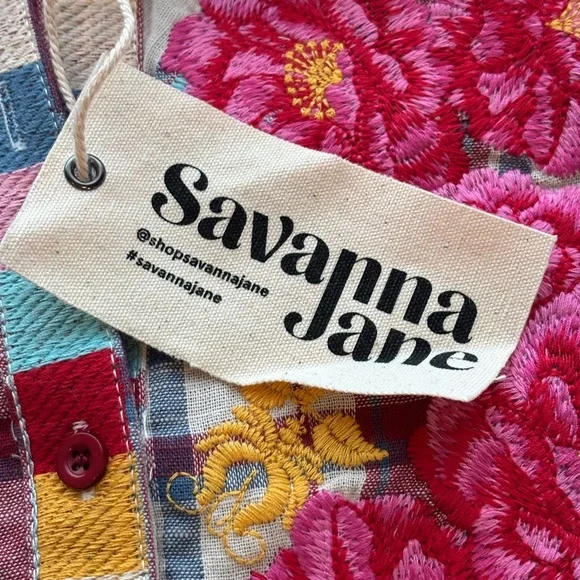 NWT Savanna Jane Blue and Red Plaid Shirt Small - Picture 4 of 7